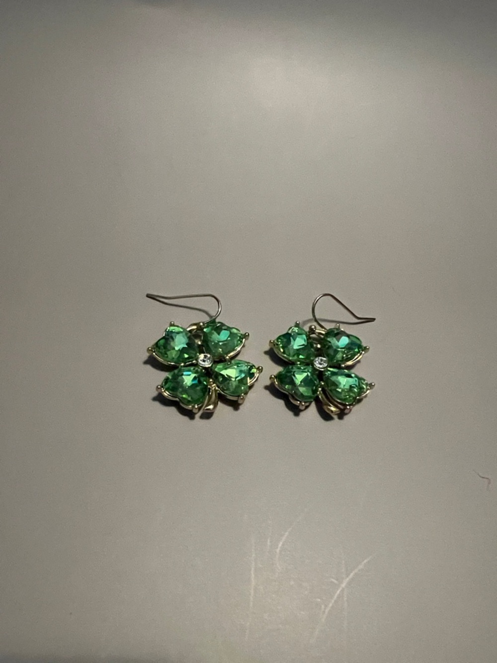 Vibrant Emerald Green Crystal Floral Drop Earrings - Silver Tone